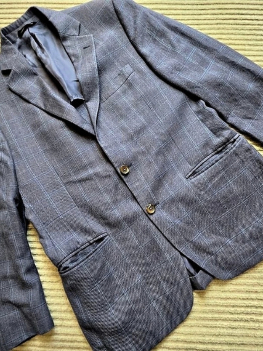 Brooks Brothers 1818 Fitzgerald Windowpane Blazer Blue Wool Linen 40S